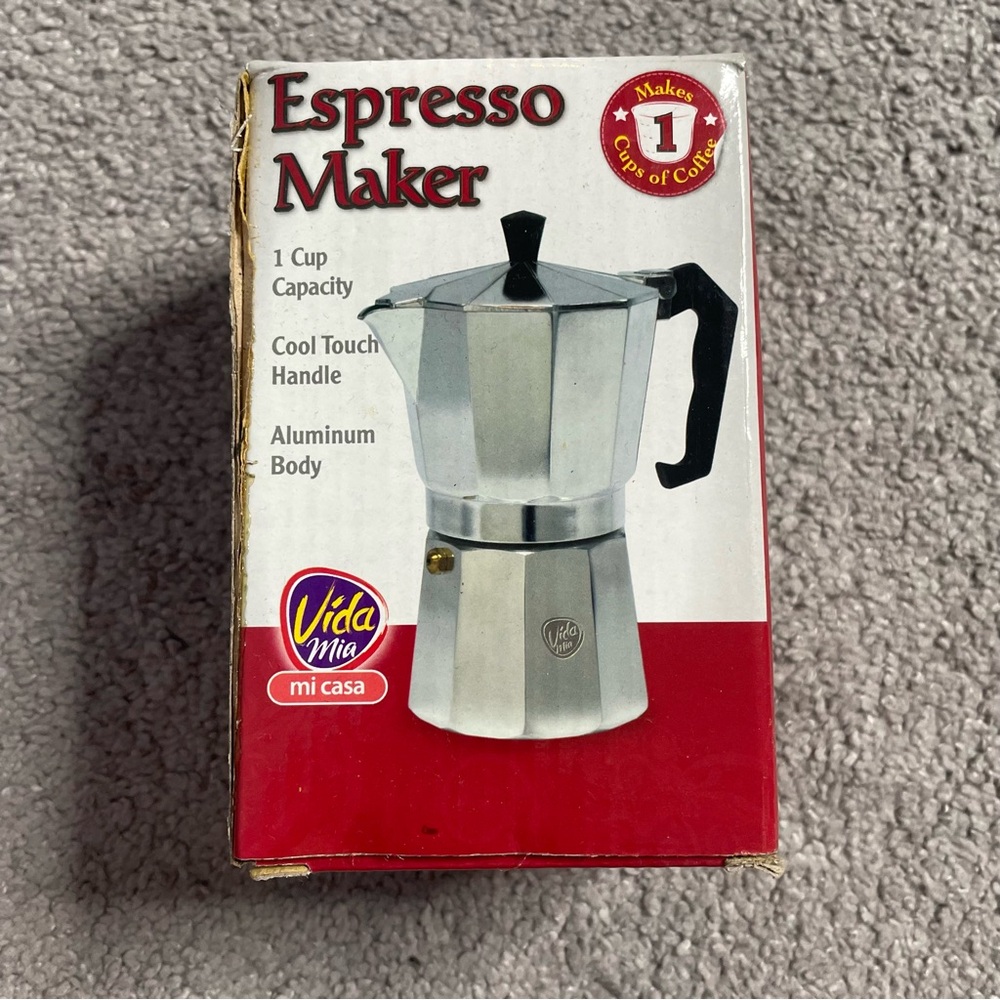Vida Mia Espresso Stove Top Coffee Maker 1 Cup Aluminum New
